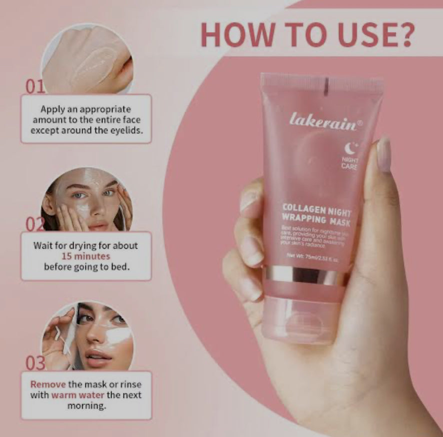 Masque de Nuit Collagène Hydrolysé – Effet Liftant & Éclat Immédiat | Anti-Rides, Pores Resserrés & Peau Lumineuse